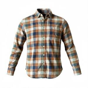 J.Crew Men's Brown Green & White Buffalo Check Long Sleeve Flannel Shirt- Size M